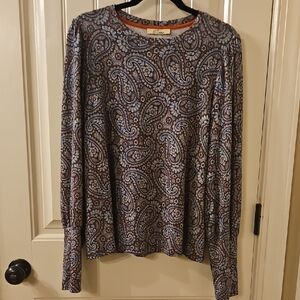 Paisley Long Sleeve Top - Blue and Brown